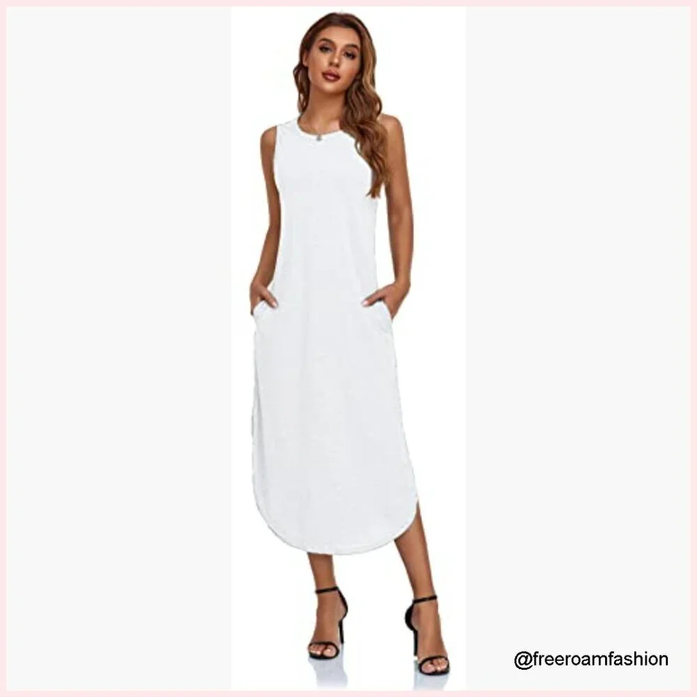 Sleeveless Maxi Sundress with Pocket, Lightweight Polyester Spandex Beach